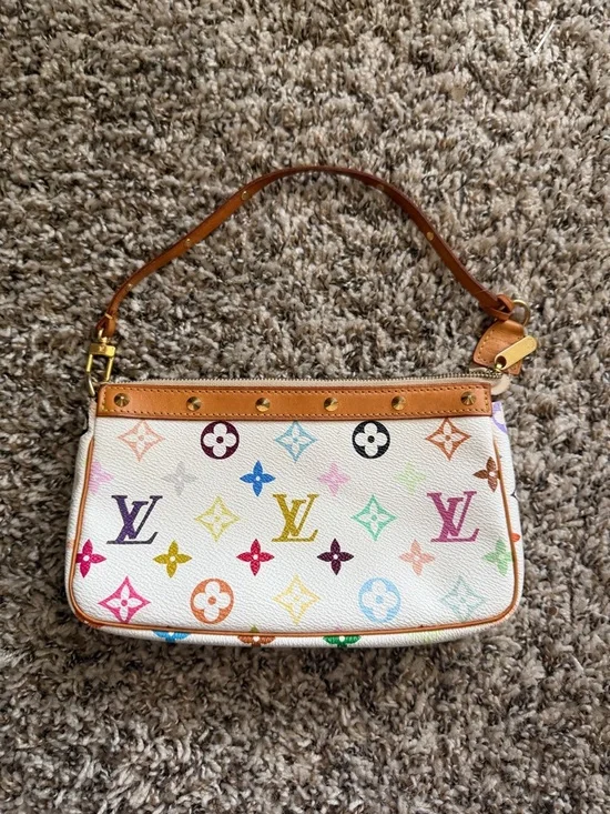 Louis Vuitton Multicolor Monogram White Mini Pochette with Tan Trim - Picture 1 of 13